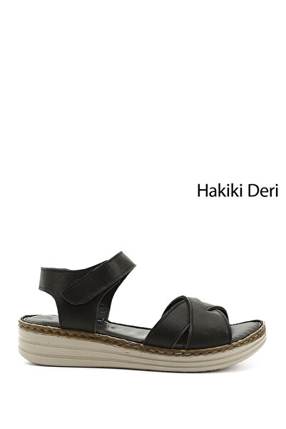 GÖNDERİ(R) Sandale confortabile din piele naturală cu bandă cu velcro neagră ...