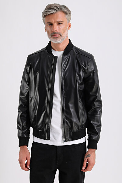 MQ Leather Maroquin Leather Marc Erkek Siyah Bomber Deri Ceket