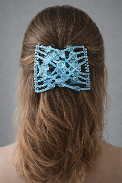 TAKIŞTIR Plava školjka u obliku morske školjke, žičana češaljka sa kopčom