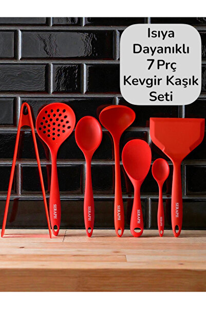 Seraph Isıya Dayanıklı Silikon Kevgir Kepçe Kaşık Spatula Maşa Seti 7 Parça