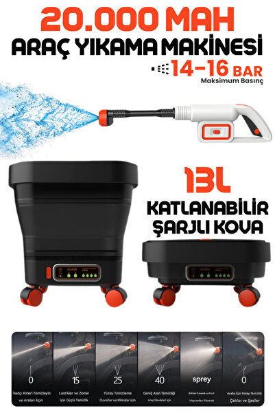 Enshall Katlanabilir Şarjlı Kovalı 20.000mAh Auhma Bahçe Sulama Yüksek Basınç...