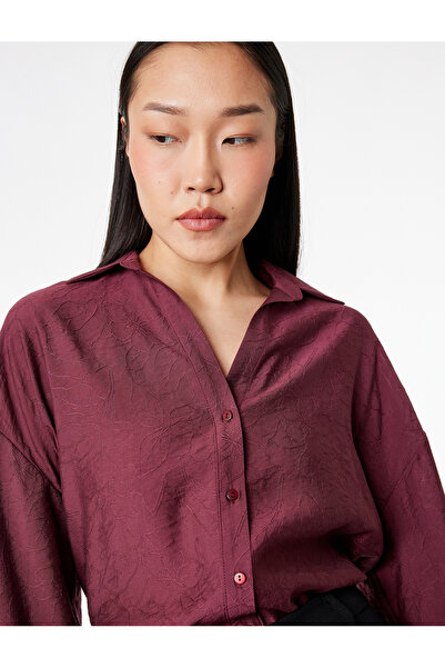 Koton Modal Kumaş Regular Fit 3/4 Kollu Uzun Kollu Dokulu Crop Gömlek