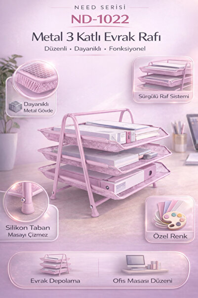 Need Toz Pembe Hareketli Metal Evrak Rafı Özel Üretim