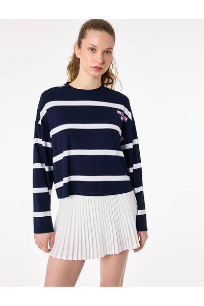 Koton Tricou sport cu mânecă lungă Rahat Kalıp guler rotund viscoză cu imprimeu