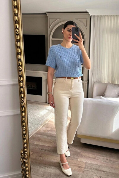 JAXEN Ns-70813 Women's Stretch Fabric Cream Mom Fit Jean