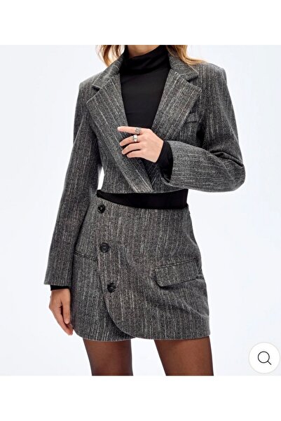 Quzu Kruvaze Kaşe Crop Ceket