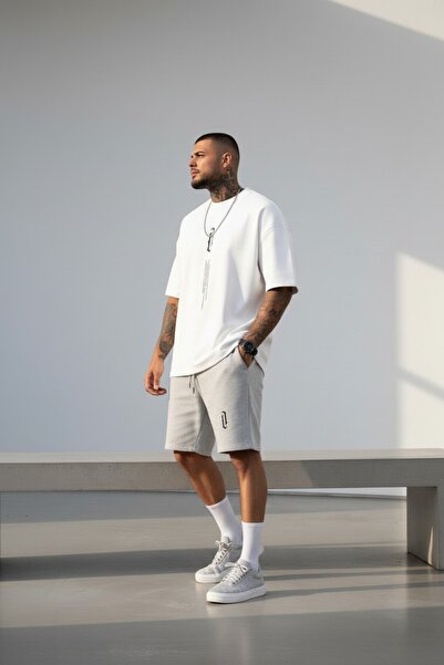 Altamira Ανδρικό μπλουζάκι σε λευκό κάθετη στάμπα Oversize