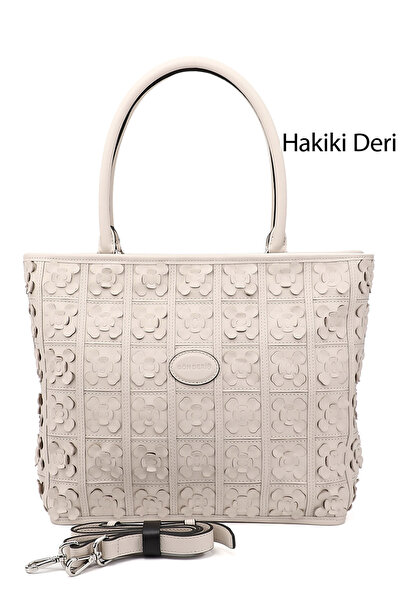 GÖNDERİ(R) Women's Beige Genuine Leather Hand and Shoulder Bag