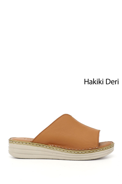 GÖNDERİ(R) Kadın Taba Dolgu Topuk Hakiki Deri Comfort Terlik