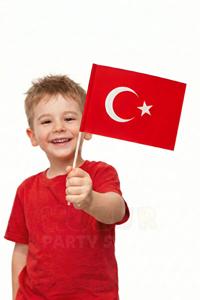 Huzur Party Store 10 Adet Çubuklu Kağıt Türk Bayrağı Çıtalı Sopalı Saplı Ay Y...