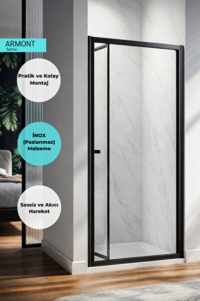 MONAQUA Armont Duşakabin Ön Cephe Katlanır Akordiyon Kapı Siyah Alüminyum Pro...