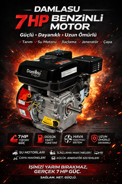 DAMLASU 7 HP Benzinli Çıplak Motor– Kamalı Şaft