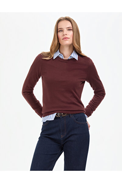 Pierre Cardin Kahverengi Slim Fit Bisiklet Yaka Basic Kazak 50315758-VR029