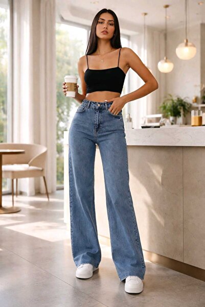 Ramrod بنطلون جينز نسائي من Jessi 90's Power قماش قابل للتمدد ذو خصر عالٍ واس...