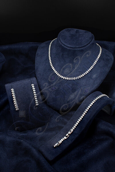 MOSSMOUR Kadın Zirkon Markiz Taşlı Gümüş Su Yolu Kolye Bileklik Küpe Kuyumcu ...