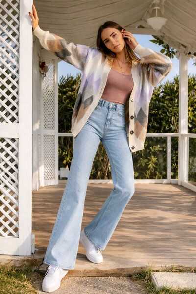 Ramrod بنطلون جينز Ela 90's Blue Snow Wash Lycra فائق الخصر وفضفاض الساق