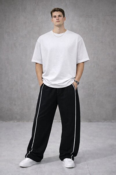 WUBOSS Oversize Beyaz Sade Ünisex Basic Tişört Geniş Kalıp Bisiklet Yaka T-Shirt