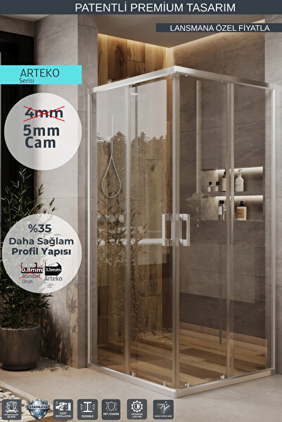 MONAQUA Arteko Duşakabin Kare - Parlak Eloksal Alüminyum Profil - Şeffaf 5mm ...