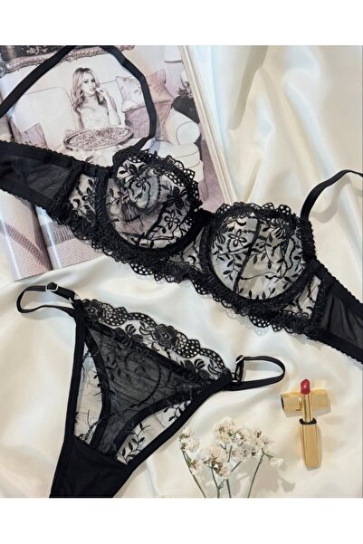 RUYAZ Μαύρο γυναικείο σετ εσωρούχων με δαντέλα και Underwire για την ημέρα το...