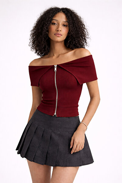 İLKCET MODA Osmanska bluza sa Madona kragnom i patentnim zatvaračem Skraćeni ...