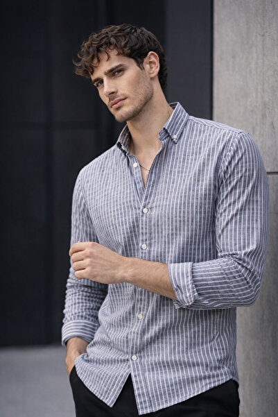 Valiberta Carina crna prugasta pamučna duga košulja