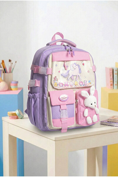 Roxbros Kore Tarzı Unicorn Figürlü Çok Bölmeli Ilkokul Sırt Çantası, Kız Çocu...