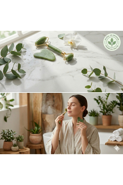 Lumae Doğal Yeşim Jade Roller & Gua Sha Lenfatik Yüz Taşı Doğal Lifting jawli...