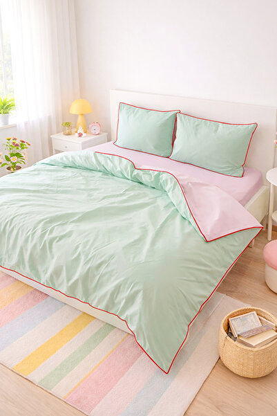 RİTMOHOME Renkli, Biyeli, Düz Sade Pamuklu Dopamin Çift Kişilik Nevresim Takı...