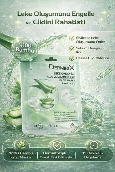 Derminix Aloe Vera ve Amino Asit Kağıt Maske 1 Adet – Leke ve Sebum Karşıtı