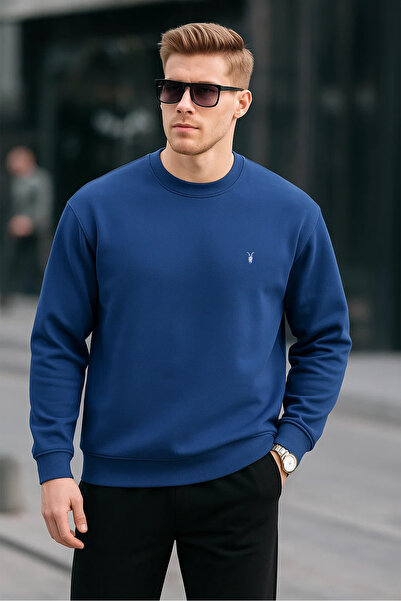 COMBİNE MİCHAİL Ανδρικό φούτερ Indigo Color Basic Crew Neck Relaxed κανονικό