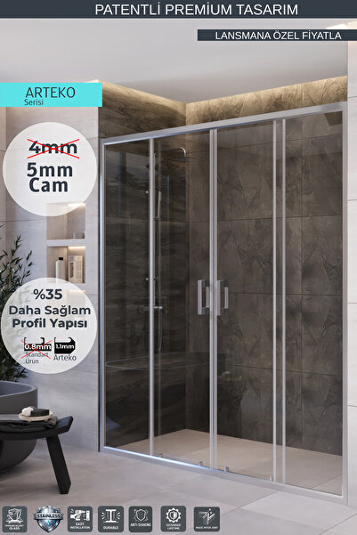 MONAQUA Arteko Duşakabin Ön Cephe, 2 Sabit 2 Kayar-Parlak Alüminyum Profil - ...