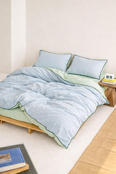 RİTMOHOME Renkli, Biyeli, Düz Sade Pamuklu Dopamin Çift Kişilik Nevresim Takı...