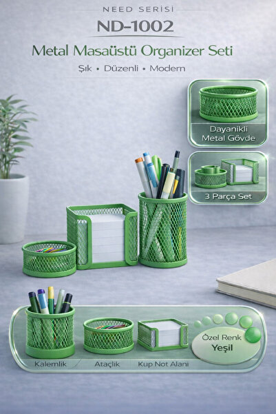 Need Masaüstü Perfore 3'lü Yeşil Kalemlik Seti Nd-1002