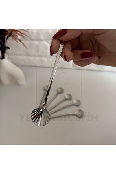 yeninesilevim 6'lı Gümüş Midye Istiridye Sunum Çay Kaşığı 18/10 Paslanmaz Çelik
