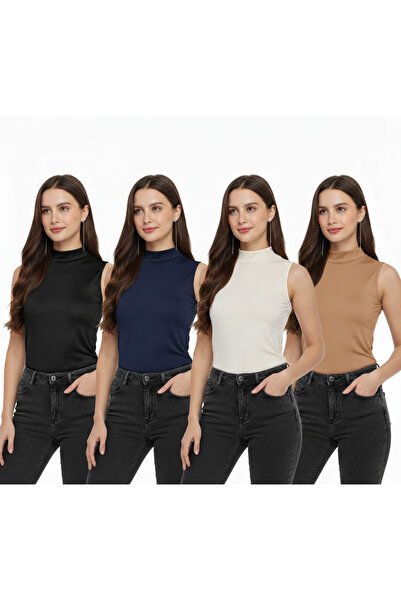 Sashaa Collection Ženski bodi bez rukava, 4 komada - crni, beli, tamnoplavi, bež