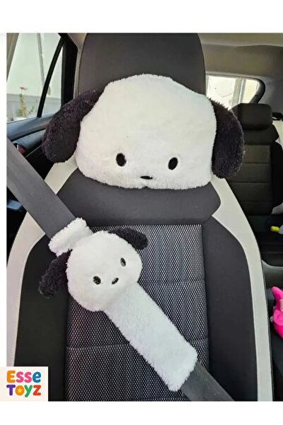 Genel Markalar Sevimli Köpek Temalı Araba Boyun Yastığı ve Emniyet Kemeri Seti"