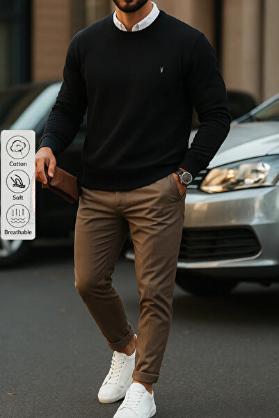 COMBİNE MİCHAİL Erkek Basic Bisiklet Yaka Siyah Sweatshirt