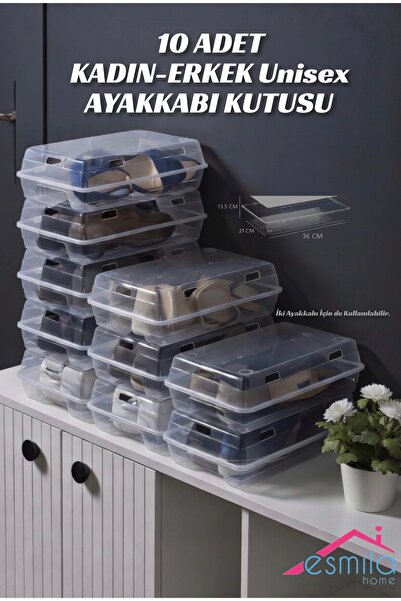 ESMİLA 10 lu Set Unisex Erkek Kadın Ayakkabı Kutusu Ayakkabı Düzenleyici Orga...