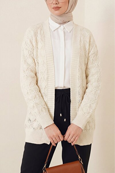 Modamorfo Patterned Araboy Knitted Knitwear Cardigan -Cream