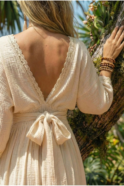 FASHION COCKTAIL Μακρύ φόρεμα Boho με κοψίματα στη μέση, πλαϊνά σχισίματα, κο...