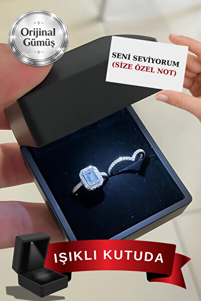 CARAT STONE Işıklı Kutusunda Pırlanta Işıltılı Gümüş Baget Yüzük Sonsuzluk Yüzük