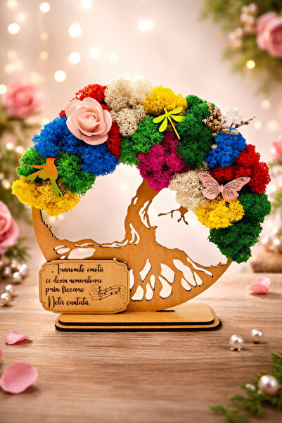 OEM Cadou Copacul Vietii, cu licheni stabilizati, din lemn bej, „Mesaj artist...