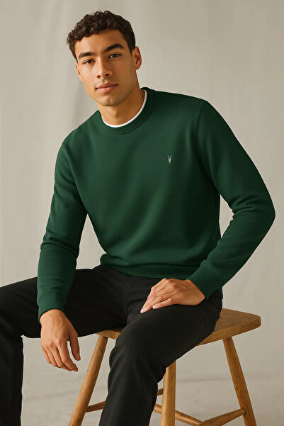 COMBİNE MİCHAİL Pulover de iarnă pentru bărbați, gros, de bază, verde închis