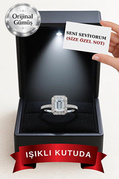 CARAT STONE Işıklı Kutuda Pırlanta Işıltılı Kadın Gümüş Baget Yüzük