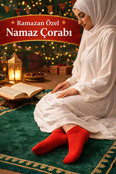 Perili Kadın Kırmızı Namaz/İbadet Çorabı 4 çift-Kadın Patik Çorap 4"lü Kırmız...