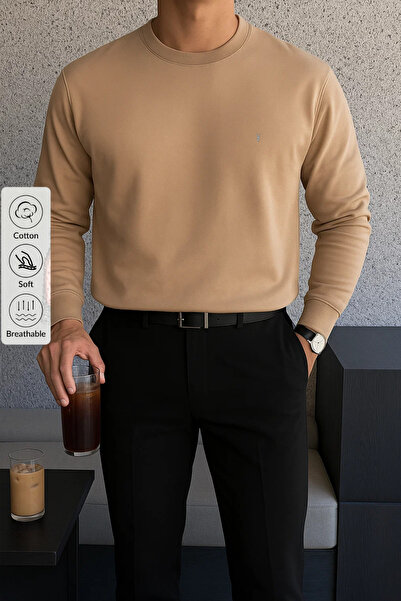 COMBİNE MİCHAİL Erkek Kışlık Salaş Basic Karamel Sweatshirt