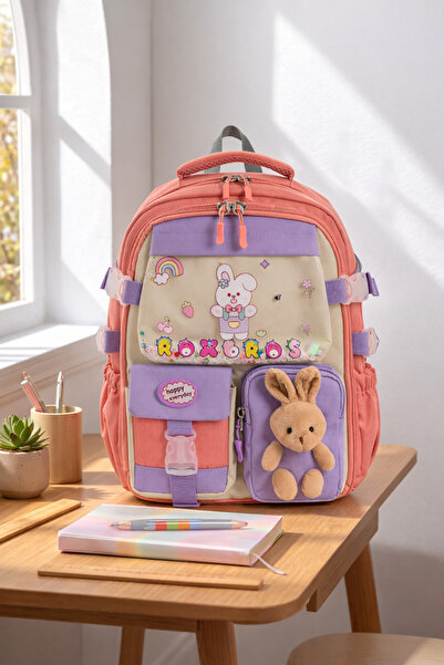 Roxbros Kore Tarzı Tavşan Çocuk Figürlü 180° Tam Açılır Ilkokul Sırt Çantası ...