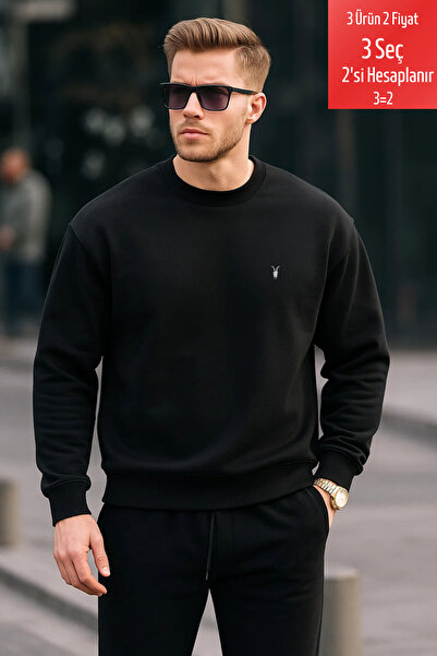 COMBİNE MİCHAİL Siyah Renk Basic Bisiklet Yaka Relaxed Regular Erkek Sweatshirt