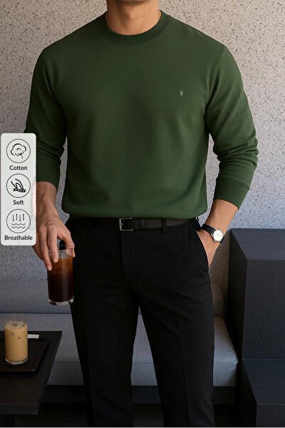 COMBİNE MİCHAİL Erkek Kışlık Salaş Basic Haki Sweatshirt