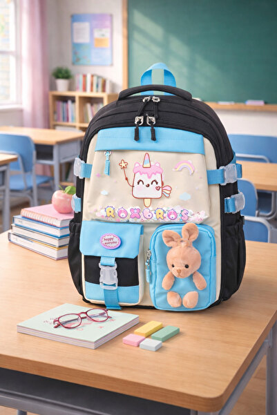 Roxbros حقيبة ظهر مدرسية أساسية متعددة الأقسام بنمط الآيس كريم على الطراز الك...